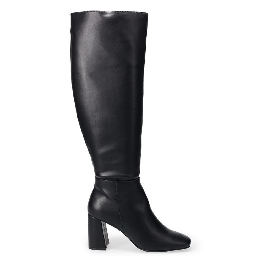 Sleek Black Faux Leather Over the Knee Boots Size 7.5